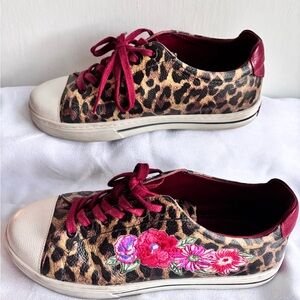 Brighton Uptown Spots Floral Embroidered Leopard Print Sneakers Size 9.5